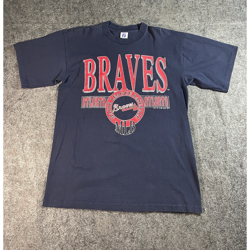 Vintage Atlanta Braves Shirt Mens Large Single Stitch Logo 7 1992 Graphic USA